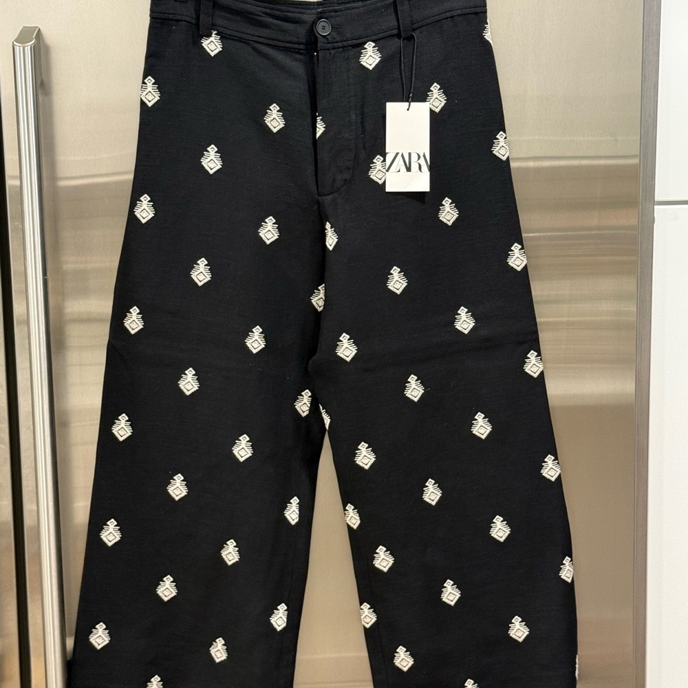 ZARA Black Pants with White Pattern